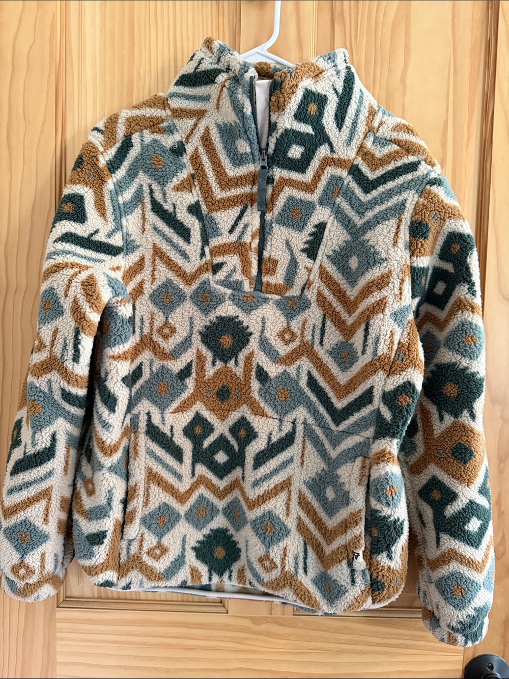 Cozy Aztec Sherpa Pullover - Cream, Teal & Brown